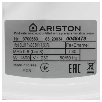 Накопительный электрический водонагреватель Ariston BLU1 R ABS 80 V Накопительный электрический водонагреватель Ariston BLU1 R ABS 80 V